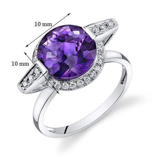 Amethyst Ring 14 Karat White Gold Round Shape 3.3 Carats