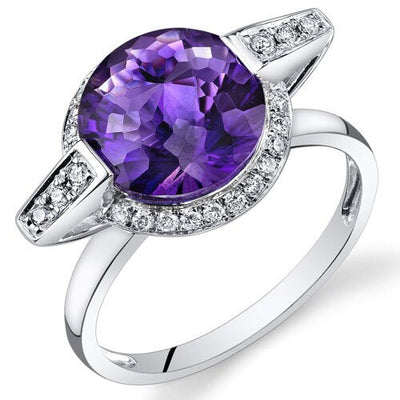 Amethyst Ring 14 Karat White Gold Round Shape 3.3 Carats