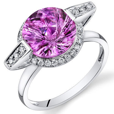 Pink Sapphire Ring 14 Karat White Gold Round Shape 4.9 Carats