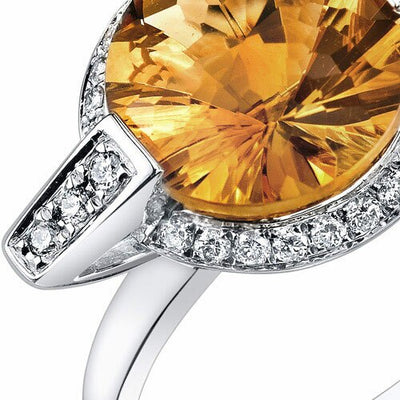 Citrine Ring 14 Karat White Gold Round Shape 3.1 Carats