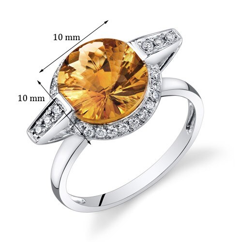 Citrine Ring 14 Karat White Gold Round Shape 3.1 Carats