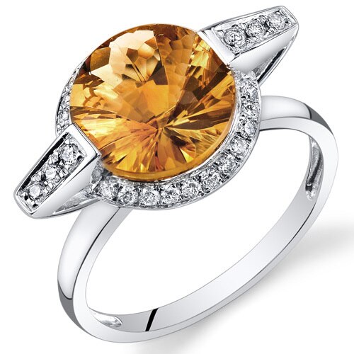 Citrine Ring 14 Karat White Gold Round Shape 3.1 Carats