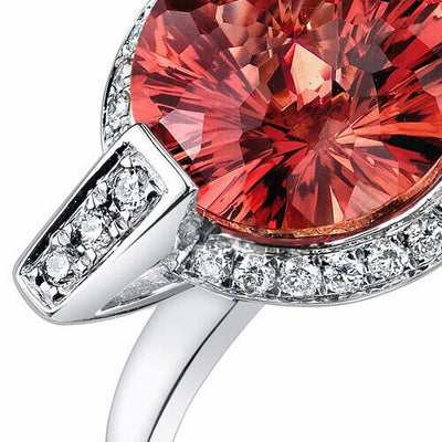 Padparadscha Sapphire Ring 14 Kt White Gold Round Shape 4.5 Cts