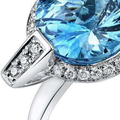 Swiss Blue Topaz Ring 14 Karat White Gold Round Shape 3.75 Cts