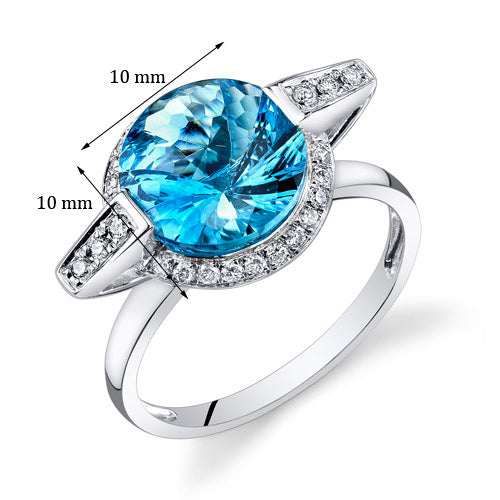 Swiss Blue Topaz Ring 14 Karat White Gold Round Shape 3.75 Cts