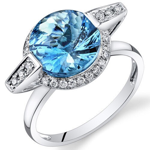 Swiss Blue Topaz Ring 14 Karat White Gold Round Shape 3.75 Cts