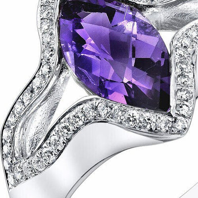 Amethyst Ring 14 Karat White Gold Marquise Shape 1.55 Carats