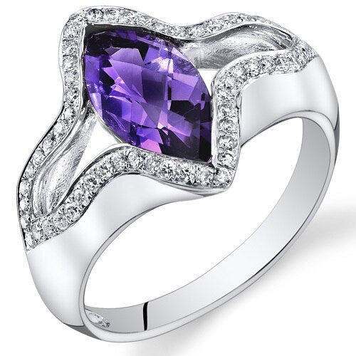 Amethyst Ring 14 Karat White Gold Marquise Shape 1.55 Carats