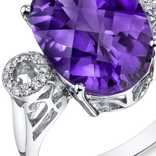 PEORA 14K White Gold Oval Amethyst Diamond Ring (4.8 cttw)