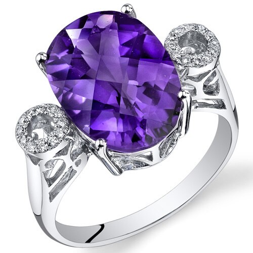 PEORA 14K White Gold Oval Amethyst Diamond Ring (4.8 cttw)