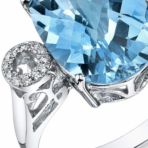 Swiss Blue Topaz Ring 14 Karat White Gold Oval Shape 6.3 Carats