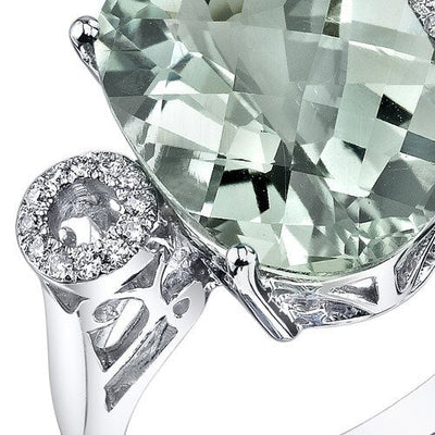 Green Amethyst Ring 14 Karat White Gold Oval Shape 5 Carats