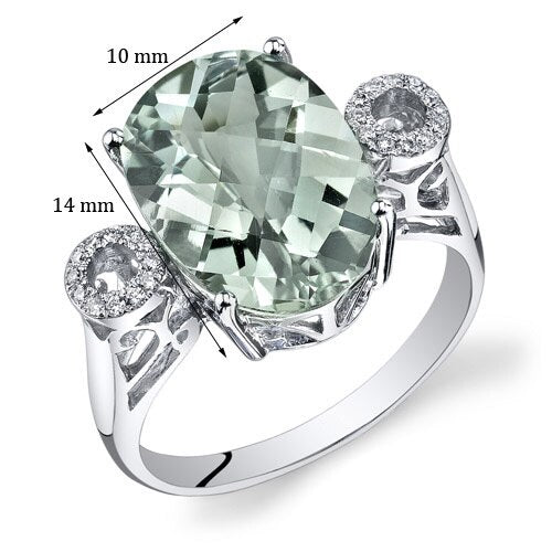 Green Amethyst Ring 14 Karat White Gold Oval Shape 5 Carats