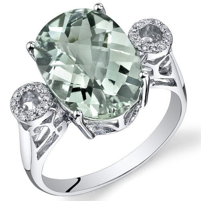 Green Amethyst Ring 14 Karat White Gold Oval Shape 5 Carats