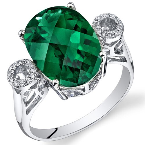 Emerald Ring 14 Karat White Gold Oval Shape 5.15 Carats