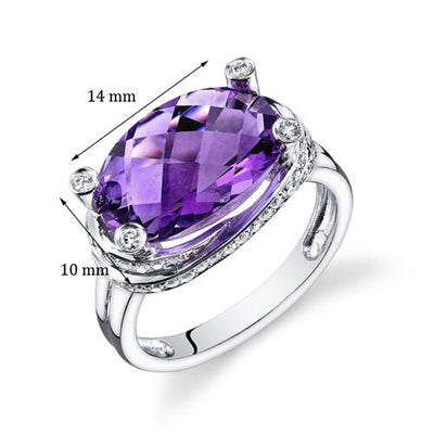 Amethyst Ring 14 Karat White Gold Oval Shape 5.5 Carats