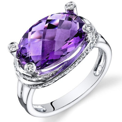 Amethyst Ring 14 Karat White Gold Oval Shape 5.5 Carats