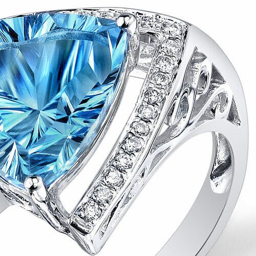 Swiss Blue Topaz Ring 14 Kt White Gold Trillion 3.75 Cts