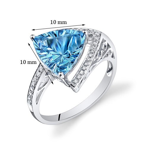 Swiss Blue Topaz Ring 14 Kt White Gold Trillion 3.75 Cts