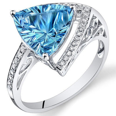 Swiss Blue Topaz Ring 14 Kt White Gold Trillion 3.75 Cts