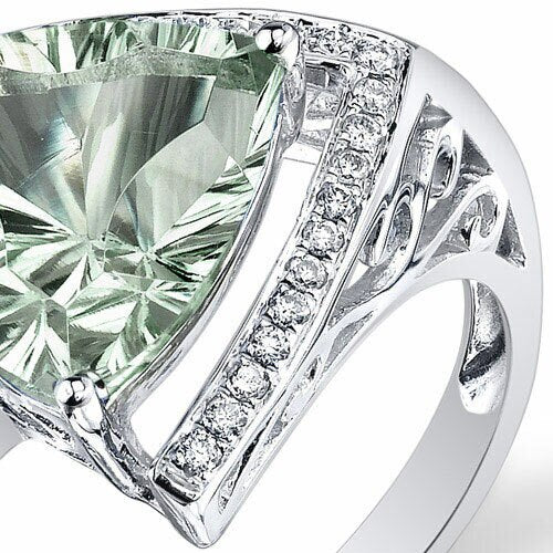 Green Amethyst Ring 14 Karat White Gold Trillion 3.1 Carat