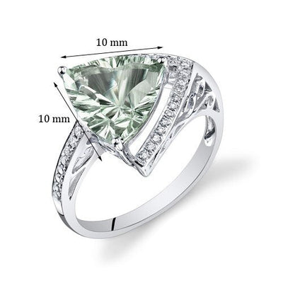 Green Amethyst Ring 14 Karat White Gold Trillion 3.1 Carat