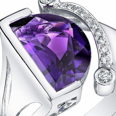 Amethyst Ring 14 Karat White Gold Half Moon 3.1 Carats