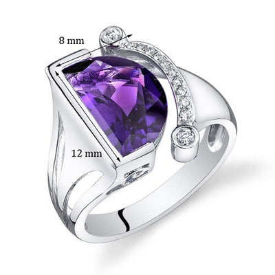 Amethyst Ring 14 Karat White Gold Half Moon 3.1 Carats