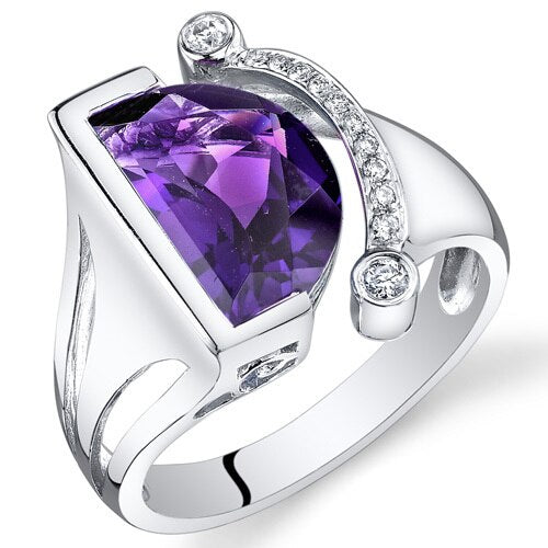 Amethyst Ring 14 Karat White Gold Half Moon 3.1 Carats