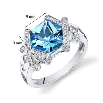 Swiss Blue Topaz Ring 14 Karat White Gold Hexagon Shape 3.1 Cts