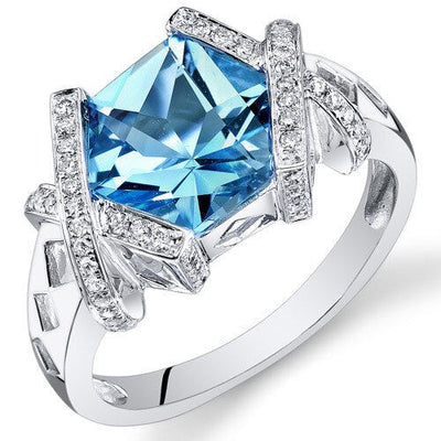 Swiss Blue Topaz Ring 14 Karat White Gold Hexagon Shape 3.1 Cts