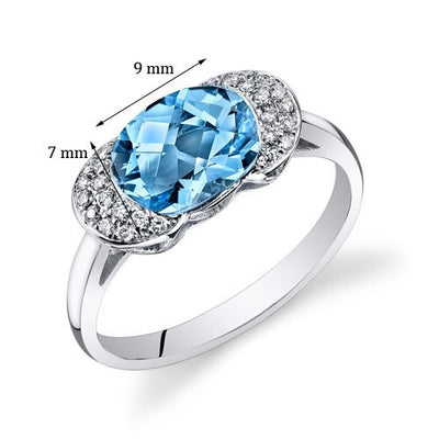 Swiss Blue Topaz Ring 14 Karat White Gold Oval Shape 2.1 Carats