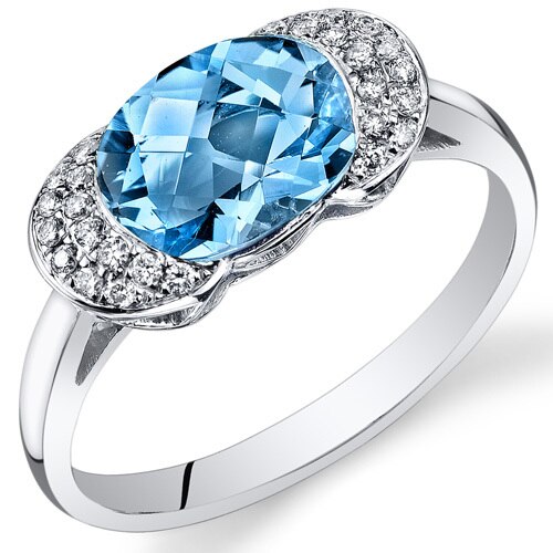 Swiss Blue Topaz Ring 14 Karat White Gold Oval Shape 2.1 Carats