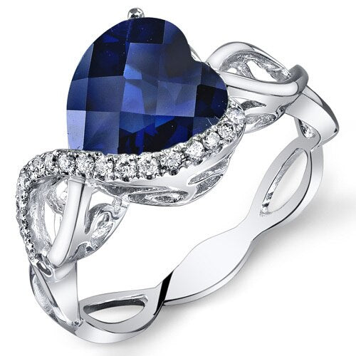 Blue Sapphire Ring 14 Karat White Gold Heart Shape 3.6 Carats