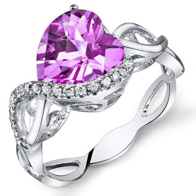 Pink Sapphire Ring 14 Karat White Gold Heart Shape 3.3 Carats