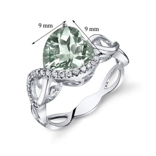 Green Amethyst Ring 14 Karat White Gold Heart Shape 2.25 Carats