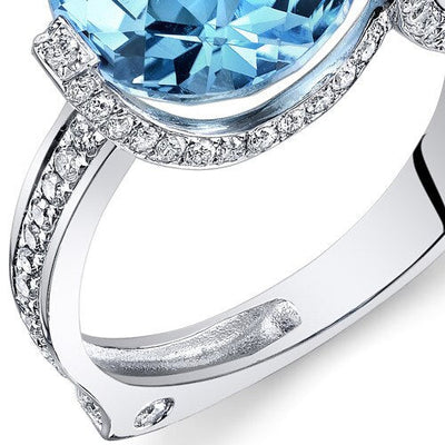 Swiss Blue Topaz Ring 14 Karat White Gold Round Shape 6.35 Cts