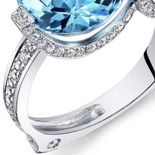 Swiss Blue Topaz Ring 14 Karat White Gold Round Shape 6.35 Cts