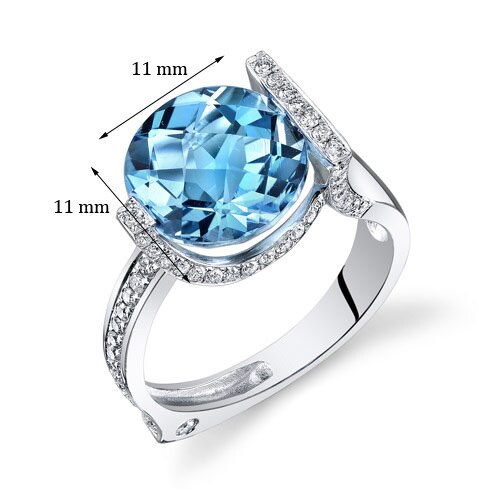 Swiss Blue Topaz Ring 14 Karat White Gold Round Shape 6.35 Cts