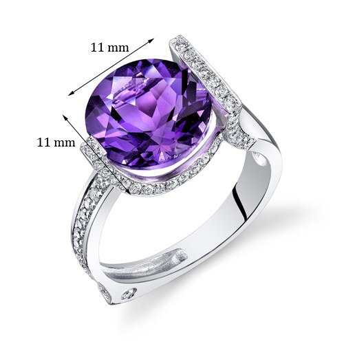 Amethyst Ring 14 Karat White Gold Round Shape 4.5 Carats