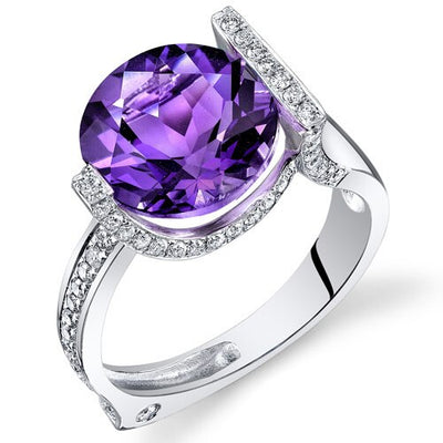 Amethyst Ring 14 Karat White Gold Round Shape 4.5 Carats