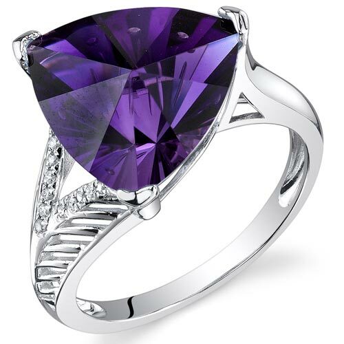 Amethyst Ring 14 Karat White Gold Triangle Shape 5.87 Carats