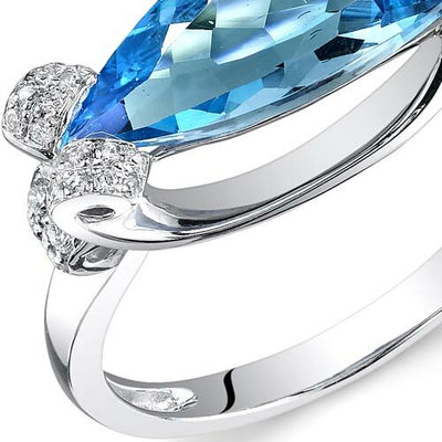 Swiss Blue Topaz Ring 14 Kt White Gold Marquise Shape 3.49 Cts