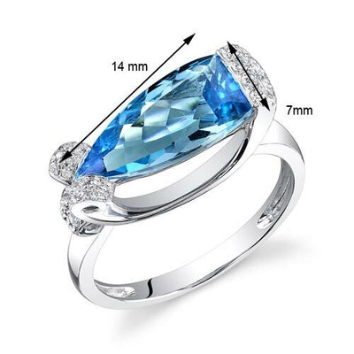 Swiss Blue Topaz Ring 14 Kt White Gold Marquise Shape 3.49 Cts