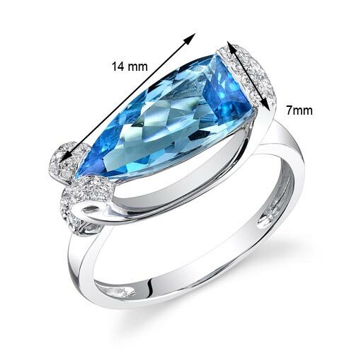 Swiss Blue Topaz Ring 14 Kt White Gold Marquise Shape 3.49 Cts