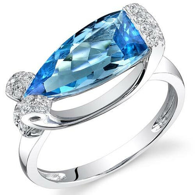 Swiss Blue Topaz Ring 14 Kt White Gold Marquise Shape 3.49 Cts