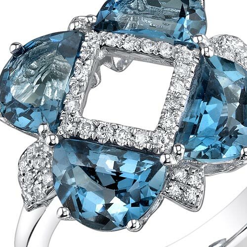 London Blue Topaz Ring 14 Karat White Gold Half Moon 3.45 Cts