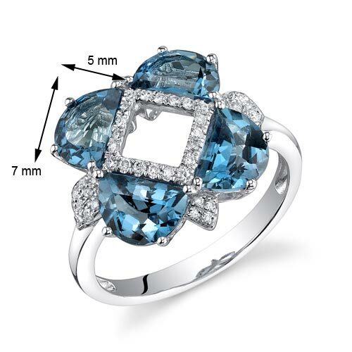 London Blue Topaz Ring 14 Karat White Gold Half Moon 3.45 Cts