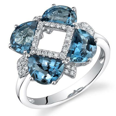 London Blue Topaz Ring 14 Karat White Gold Half Moon 3.45 Cts