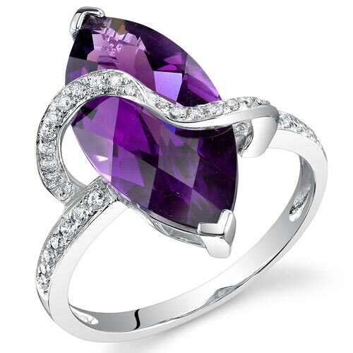 Amethyst Ring 14 Karat White Gold Marquise Shape 4.18 Carats